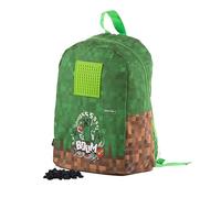 PIXIE CREW Minecraft Rucksack, Grün und Braun, große Haupttasche, 22,9 cm und kleine verstellbare Schultergurte, reflektierende Sicherheitselemente, Silikon-Panel, grün