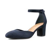 PIZZ ANNU Damen Pumps mit Blockabsatz Glitzer Riemchenpumps Elegant Hochzeitsschuhe Knöchelriemen Spangenpumps Geschlossene Zehenkappe Dunkelblau EU