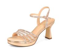 PIZZ ANNU Lena Plateau Sandalen Damen Sommer Elegant Bequem mit Flare Absatz Knöchelriemen High Heels Sandaletten Glitzer Diamant Brautschuhe für Hochzeit und Party