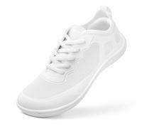 PIZZ ANNU Luna Damen Barfußschuhe für Breite Füße, Zero Drop Sneaker mit Herausnehmbarer Memory Foam Innensohle, Leichte Bequeme Walking Freizeitschuhe Weiß EU 42 Weit