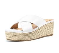 PIZZ ANNU Sandalen Damen Espadrilles Plateau Keilabsatz Frauen Sandaletten Keilsandalen Hausschuhe Pantoletten Elegant Sommer Schuhe Weiß EU 41