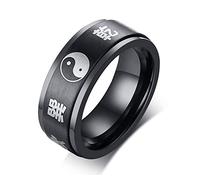PJ JEWELLERY Edelstahl 8mm schwarz Feng Shui Taoismus Yin und Yang Spinner Ring Band für Männer,Größe 69 (22.0)
