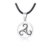 PJ JEWELLERY Edelstahl Triple Spiral Triskele Triskelion keltisches Symbol Anhänger Halskette mit Kordel für Männer Frauen, Silber