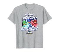 PJ Masks It's My Heroic Birthday Power Heroes Epic Logo T-Shirt, Herren, Grau Meliert, L