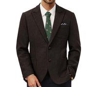 PJ PAUL JONES Herren 2 Knöpfe Sakko Harris Tweed Freizeit Regular Fit Business Sportlich Blazer Anzugjacke (Dunkelbraun,L)