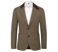 PJ PAUL JONES Herren-Blazer mit Fischgrätenmuster, Vintage-Tweed-Wollmischung, Sport-Mantel, Heller Kaffee, XX-Large