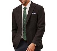 PJ PAUL JONES Herren Harris Tweed Sakko Regular Fit Langarm Vintage Freizeit Business Blazer Anzugjacke (Dunkelbraun,XXL)