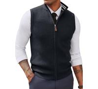 PJ PAUL JONES Herren-Pullover-Weste, schmale Passform, Twill strukturiert, durchgehender Reißverschluss, ärmellose Westen, lässige Oberbekleidung, grau dunkel, Klein