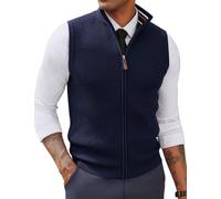 PJ PAUL JONES Herren-Pullover-Weste, schmale Passform, Twill strukturiert, durchgehender Reißverschluss, ärmellose Westen, lässige Oberbekleidung, Marineblau, Mittel