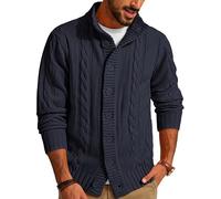 PJ PAUL JONES Herren Strickjacke Langarm Rippstruktur Cardigan mit Stehkragen Warm Sweatjacke (Dunkelblau, 2XL)