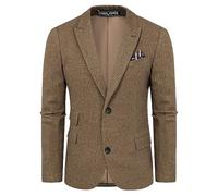 PJ PAUL JONES Herren Vintage Fischgrätenmuster Tweed Blazer Britische Wollmischung Sport Mantel Jacke, Kaffee Hahnentritt, L