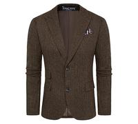 PJ PAUL JONES Herren Vintage Fischgrätenmuster Tweed Blazer Britische Wollmischung Sport Mantel Jacke, Braun Fischgrätmuster, XX-Large