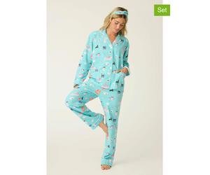 PJ Salvage 3tlg. Pyjama-Set in Türkis - Größe XL | Damen Loungewear
