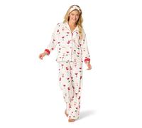 PJ Salvage Damen Cotton Flannel Long-Sleeve Button Up and Pajama Pant 3-Piece Set Pyjamaset, elfenbeinfarben, L