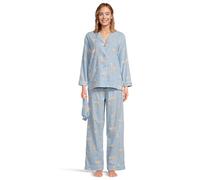 PJ Salvage Damen Fizz The Season Cotton Flannel Long-Sleeve Button Up and Pajama Pant 3-Piece Set Pyjamaset, Light Sky, XS (3er Pack)