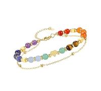 Pjeghbvop Lässige Passform, zweireihiger Stein Kugel Armreif, zarter Herz Anhänger, natürlicher Edelstein Schmuck, veränderbare Kette, Geschenk, modisches zweilagiges Armband