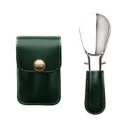 Pjeghbvop Schuhlöffel aus Edelstahl, tragbar, zusammenklappbar, Schuhlöffel mit weichem PU Ledergriff, Heber für Heimbüro und Reisehelfer