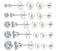 PLABBDPL 10 Paar Perlenohrringe Strass-Ohrringe, Weiße Perlenohrstecker, Damen Ohrstecker, Perlen Ohrringe Damen, Perlenohrstecker, Ohrringe Set für Damen Mädchen, 3-7mm