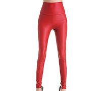 PLAER Damen Stretch-Leggings aus Kunstleder mit hoher Taille Gr. Asiatisch L, rot