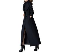 PLAERPENER Damen-Mantel, klassischer, doppelreihiger, dicker Kaschmirmantel, Winter, langer Woll-Mix, Trenchcoat-Jacke (schwarz, 16)