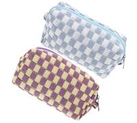 PLAFOPE 2stücke Karierte Kosmetiktaschen aus Wolle Tragbare Make Up Aufbewahrungstasche für Damen Große Kapazität als Geschenk und Reise Organizer