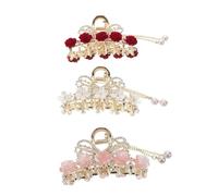 PLAFOPE 3 Stück 3 Stück-pack Dekorative Rosenblumen Haarspangen mit Quasten Rutschfeste Haarklammern in Weiß Rosa und Rot für Mädchen und Frauen Modische Haar Accessoires für Haarknoten