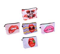 PLAFOPE 5 Stück Reise Kosmetiktaschen Mit Rotem Lippenstiftdruck Leichter Make up Organizer Aus Langlebigem Material Kulturbeutel Für Damen Makeup Tasche Mit Reißverschluss Für Reisen Und Alltag