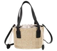 PLAFOPE Gewebte Umhängetasche mit Kordelzug Damen Kleine Strandtasche | Beige, Canvas und Polyester, Verstellbarer Schultergurt, für Reise und Freizeit, Modisch