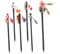 PLAFOPE Holz Haarstäbchen 6 Stück Quasten Haarnadeln Mit Blumenmotiv 18cm Haarstab Für Frauen Haarschmuck Hochzeit Alltag Party