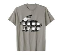 Plaid Bunny Easter Rabbit Black & White Flower Bunny Floral T-Shirt