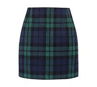 Plaid Skirt, Minirock Damen Kurz Kariert Skirt - Winter Mini Rock Winterrock Herbst Wollrock Tweed Strickrock Bleistiftrock Röcke Pencil Midirock Cordrock Grün