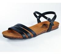 Plakton Vegane Damen flache Sandale MAM ALOU mit Korksohle und einstellbarer Schnalle (schwarz) Schwarz 38