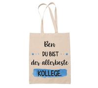 Planetee Baumwolltasche 38×42 cm - Motiv „Ben allerbeste Kollege- Stofftasche/Shopper - Geschenk zum Abschied, Ruhestand, Geburtstag oder Wichteln für Kollegen & Chef