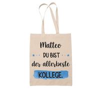 Planetee Baumwolltasche 38×42 cm - Motiv „Matteo allerbeste Kollege- Stofftasche/Shopper - Geschenk zum Abschied, Ruhestand, Geburtstag oder Wichteln für Kollegen & Chef
