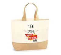 Planetee Jutebeutel Leo Du so toll bist - Einkaufstasche & Strandtasche aus Baumwolle und Jute, Geschenk für Männer, Geburtstag, Vatertag, Bruder oder Freund, Weihnachten