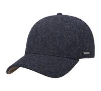 Stetson Plano Wool Cap Herren - Baseballcap mit Schirmunterseite aus Leder- Herrencap Herringbone Design - Kappe mit Baumwollfutter - Basecap Herbst/Winter - Wintercap schwarz-blau L (58-59 cm)