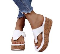 Plateau Pantoletten Damen Offen Bequem Plateau Schuhe Sommer mit Fussbett Zehentrenner Sandalen Keilabsatz Elegant rutschfest Sommerschuhe Flip Flops Weiß Keilsandalen Orthopädische Sandalen