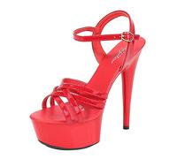Plateau Sandalen 15 cm/5,9 IN Damen High Heel Sexy Stripperin Bühnenperformance Pole Dance High Heels Nachtclub Partytanz,Rot,39 EU