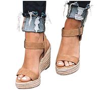 Plateau Sandalen Damen Espadrilles mit Keilabsatz Keilsandalen Absatz Espadrille Sommer Frauen Schuhe Schnalle offene Zehen Atmungsaktive Sandalen Riemchensandalen