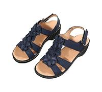 Plateau Sandalen Damen Sale, Blume Sandaletten Römersandalen mit Absatz Sandale Sommer Sandalette mit Verstellbare Klettverschluss Peeptoes Keilabsatz Sommerschuhe Dicke Sohle Rutschfeste Schuhe