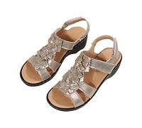 Plateau Sandalen Damen Sale, Blume Sandaletten Römersandalen mit Absatz Sandale Sommer Sandalette mit Verstellbare Klettverschluss Peeptoes Keilabsatz Sommerschuhe Dicke Sohle Rutschfeste Schuhe