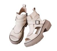 Plateau Sandalen Damen Sale, Chunky Heel Sandaletten Damen Fischmaul Offene Sommerschuhe PU Leder Sandals mit Verstellbare Riemen Sommerschuhe Sommer Elegant Plattform Sandalette Outdoorsandalen