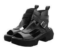 Plateau Sandalen Damen Sale, Chunky Heel Sandaletten Damen Fischmaul Offene Sommerschuhe PU Leder Sandals mit Verstellbare Riemen Sommerschuhe Sommer Elegant Plattform Sandalette Outdoorsandalen