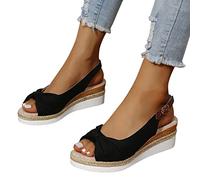 Plateau Sandalen Damen Schwarz Sommer Offene Schuhe Fischmaul Gefrostete Sommerschuhe Keilabsatz Sommerschuhe Peeptoe Elegante Slipper Frauen Sandaletten Bequeme Kork Fußbett Meer Pool Strand Outdoor