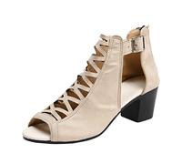 Plateau Sandalen Damen Sommer Elegant Bequem High Heels Sandaletten Große Hohle Dicke Absätze Fischmaul Sandalette Schuhe Mit Absatz Hohe Für Elegante Hochzeit Sommerschuhe Blockabsatz Khaki 42