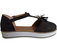 Plateau-Wanderschuhe für Damen, modisch, lässig, mit Quasten, T-Riemen, geschlossene runde Zehenpartie, klobiger Boden, Absatz, Slip-on-Loafer, Ballerinas, dicke Sohlen, hohe Absätze, Reisen, Schwarz,