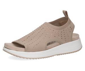 Plateausandale CAPRICE, Damen, Gr. 36, beige (sand), Textil, Schuhe, Keilabsatz, Schlupfschuh, Komfortschuh mit glänzenden Strasssteinen (60274163-36) sand