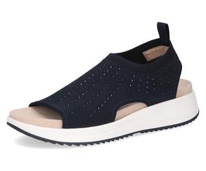 Plateausandale CAPRICE, Damen, Gr. 37, blau (dunkelblau), Textil, Schuhe, Keilabsatz, Schlupfschuh, Komfortschuh mit glänzenden Strasssteinen (75770842-37) dunkelblau