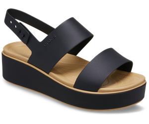 Plateausandale CROCS "Brooklyn Matte Wrap Low Wedge", Damen, Gr. 39, schwarz, schwarz, cashew, Croslite™, kontrastfarbene Details, Schuhe, Sommerschuh, Sandalette, Riemchensandale mit Softfußbett (942