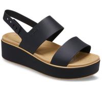 Plateausandale CROCS "Brooklyn Matte Wrap Low Wedge", Damen, Gr. 41, schwarz, schwarz, cashew, Croslite™, kontrastfarbene Details, Schuhe, Sommerschuh, Sandalette, Riemchensandale mit Softfußbett (942